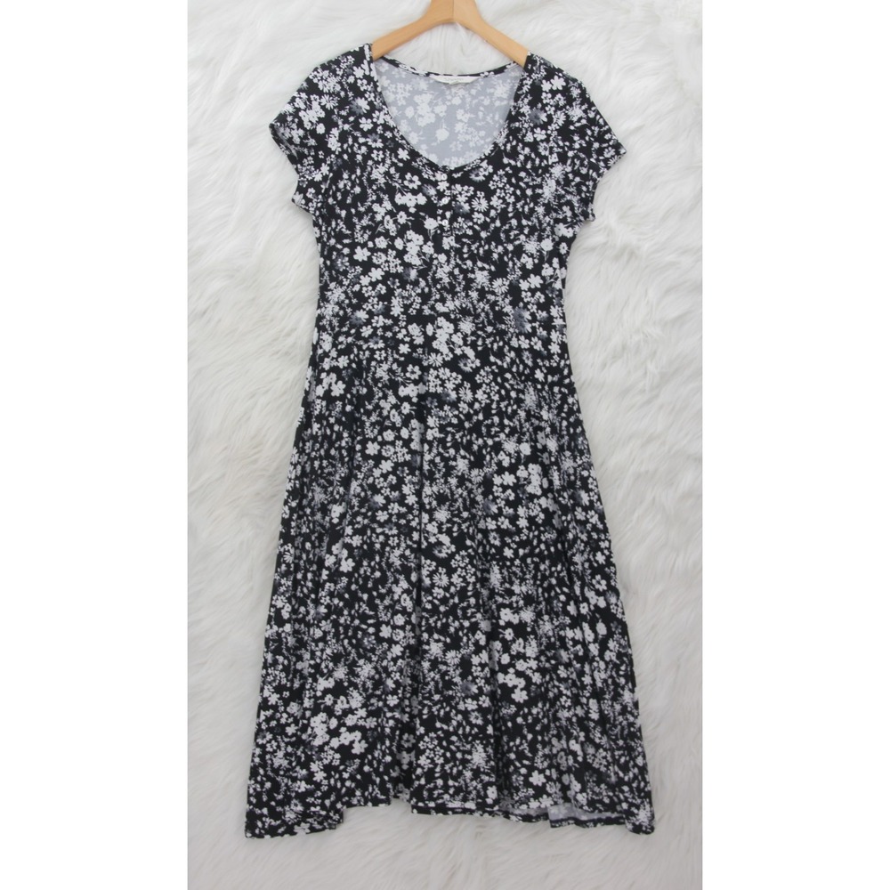 52seven Midi Dress Black Floral Size L Cottagecore Prairiecore Farm Boho Goth